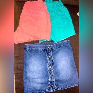 Fun Peach & Green Shorts, Jean Ruffled Skirt